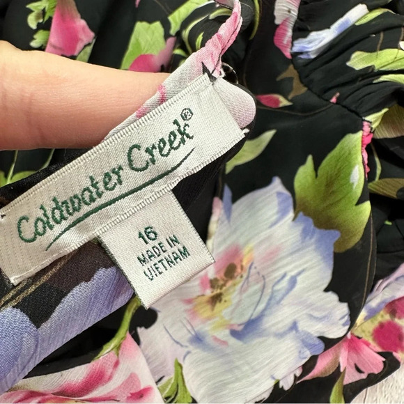 coldwater creek floral cap sleeve dress with sheer top panel sz 16 layered - Picture 6 of 10